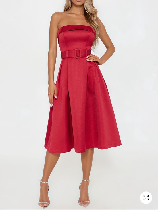 Fashion Nova Dresses & Skirts - Fashion Nova Strapless Red Belted Midi Dress